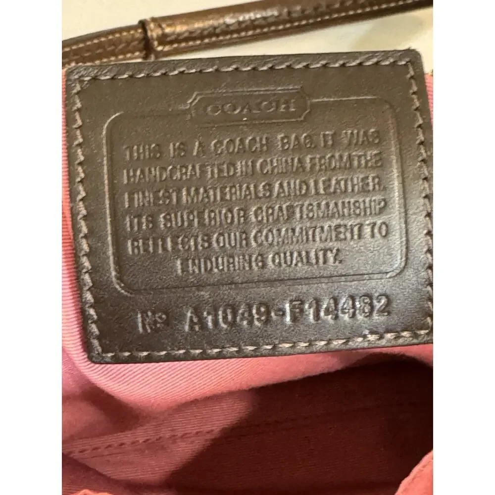 Coach Signature Khaki Satin Horse & Carriage Tote (2010) Br Leather A1049-F14482